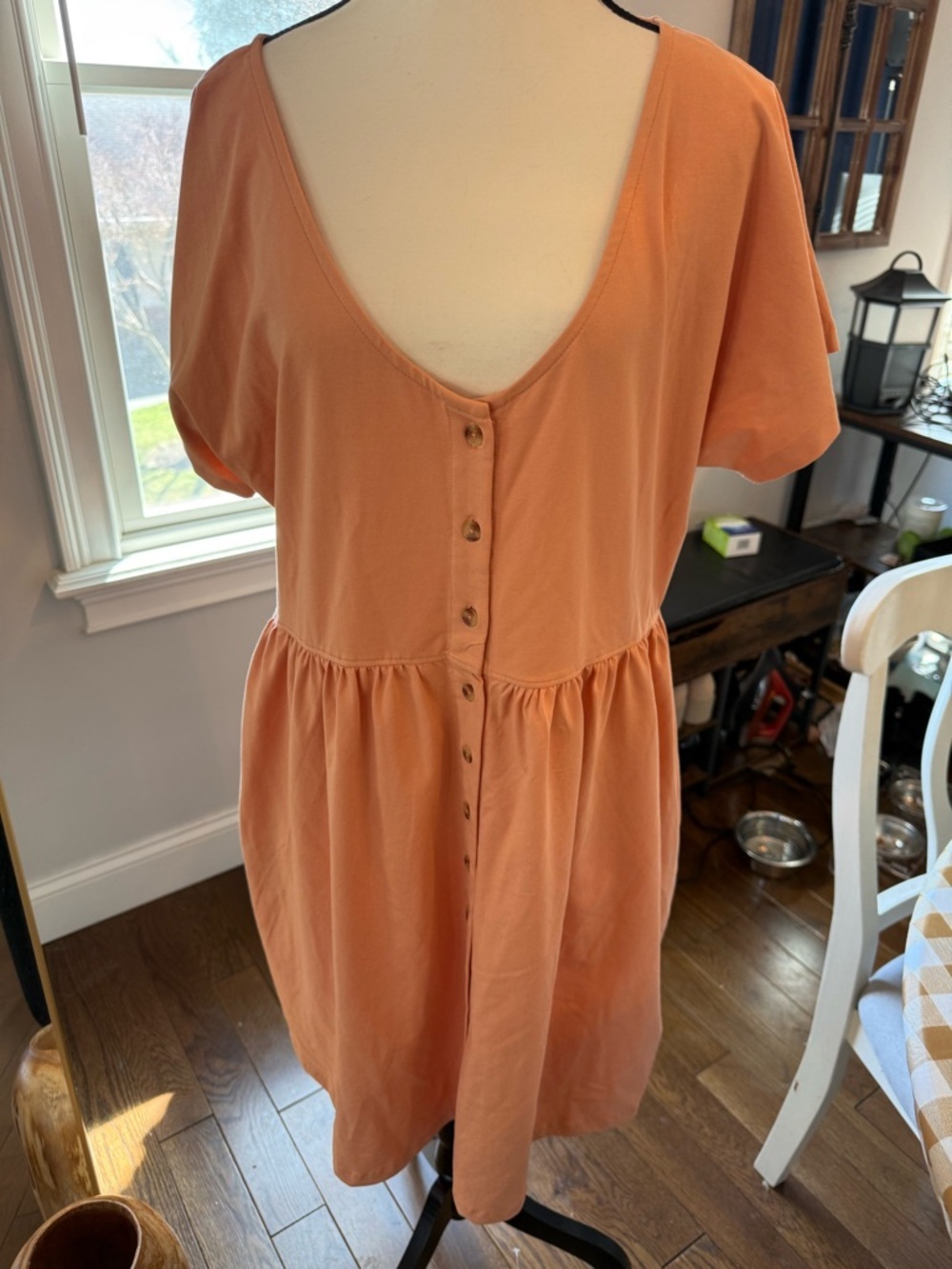 Known Supply Organic Cotton Short Sleeve Dress in Peach Dress w Pockets PTP 20